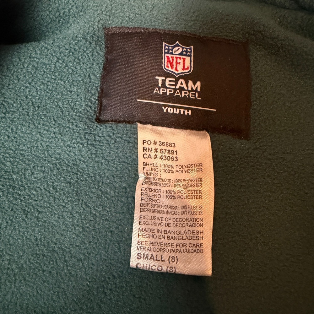 NFL Team Apparel Philadelphia Eagles Youth Hooded Puffer Jacket Green Size S - Picture 2 of 8